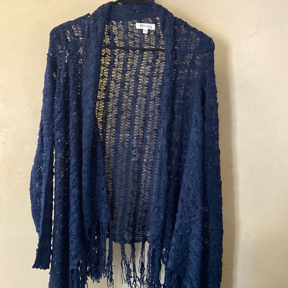 Sz S/M Miracle USA Open Knit Open Front Navy Sweater / Cardigan